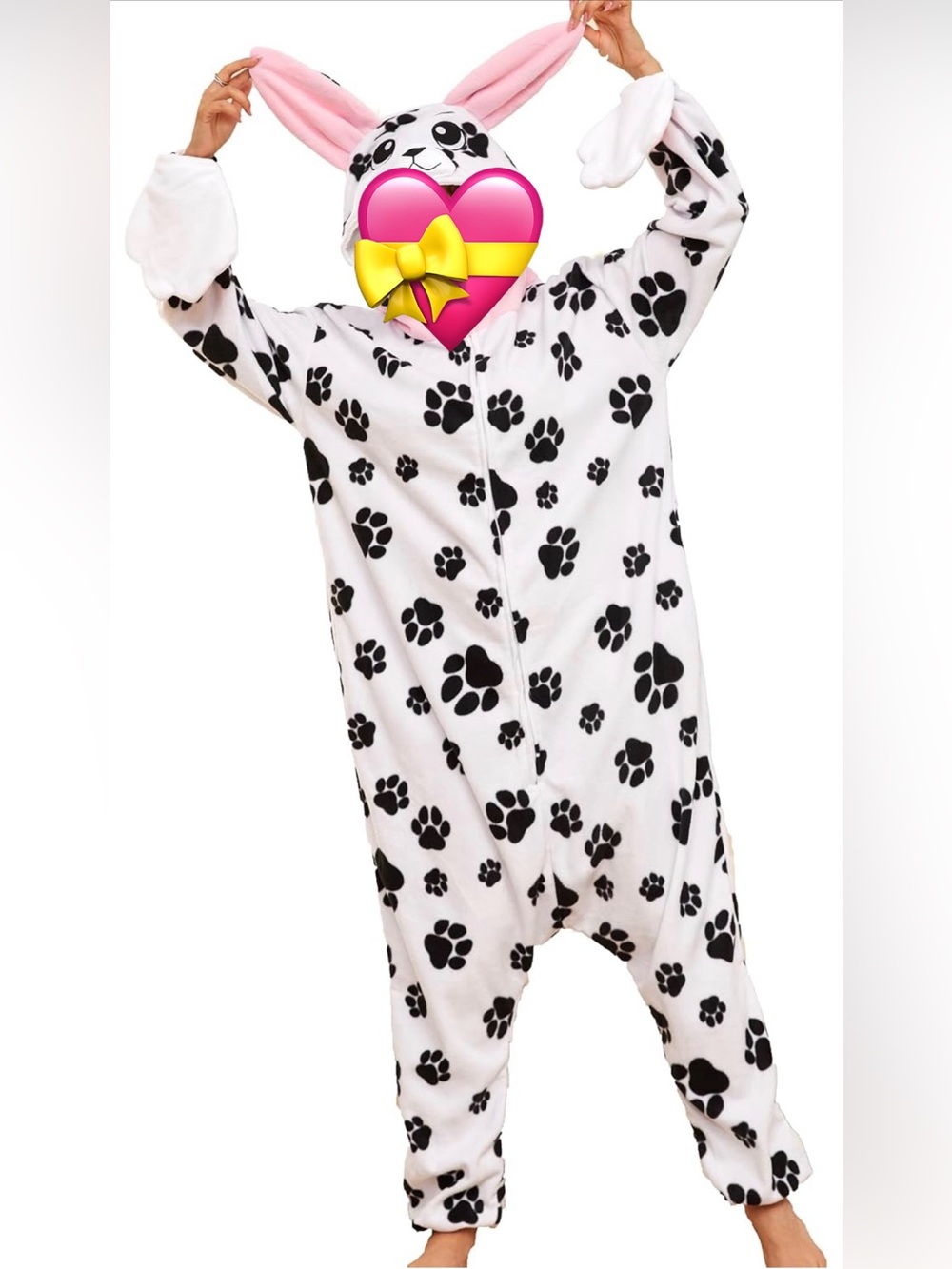 Adult unisex  Paw Print Fleece Pajamas - White with Black Paws